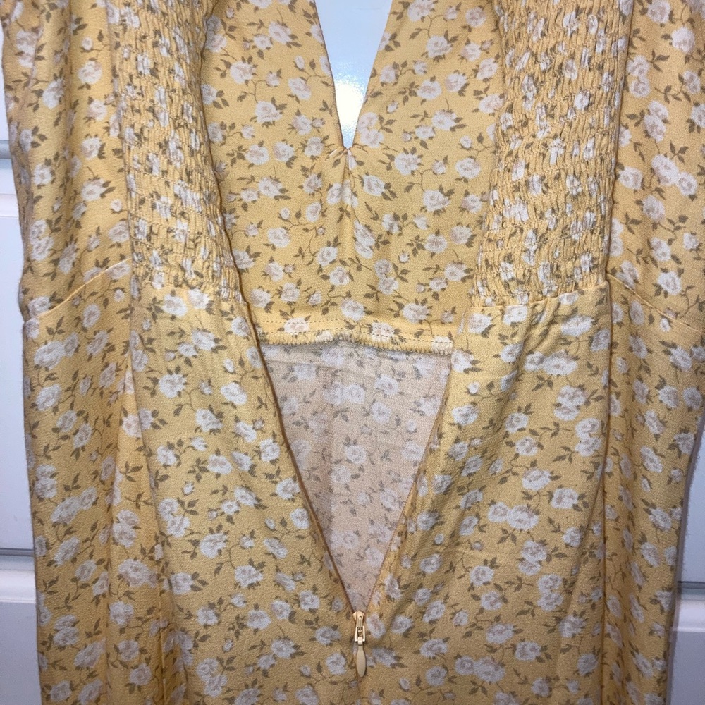 Reformation Floral Yellow Sweetheart Neckline Mini Dress - Picture 5 of 7
